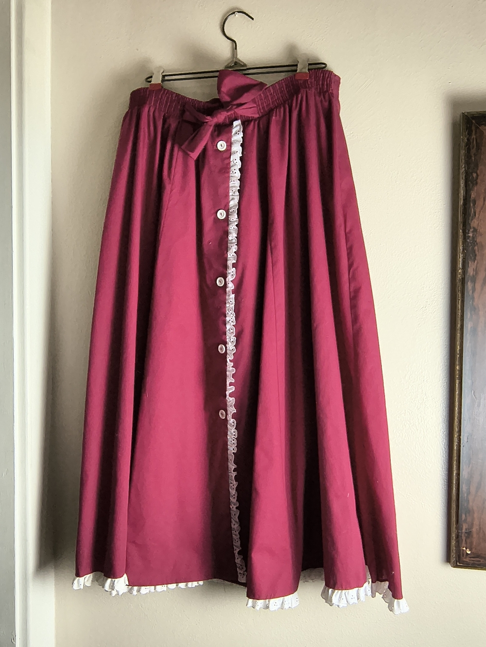 Vintage 70s midi red square dancing prairie midi circle skirt